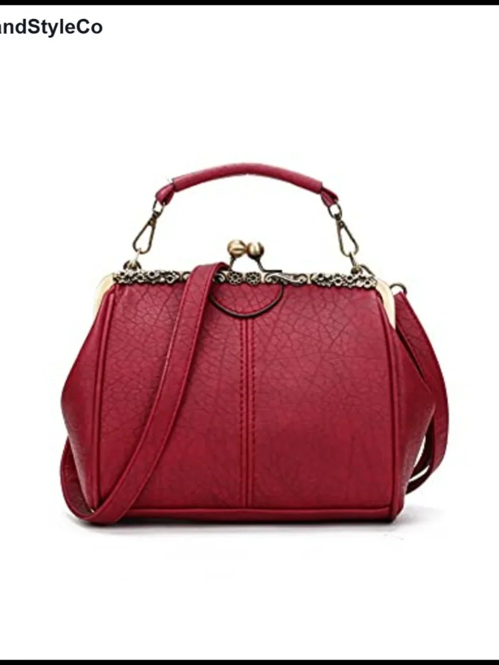 Retro Hollow Handbag for Women - PU Leather Kiss Lock Shoulder Crossbody Bag